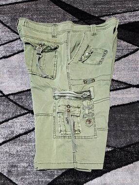 GS-115 JEANS ARMY GREEN MILITARY-INSPIRED MULTI-POCKETS CARGO SHORTS 34/13